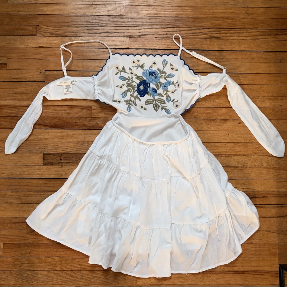 Floral Embroidered White and Blue Girls sundress